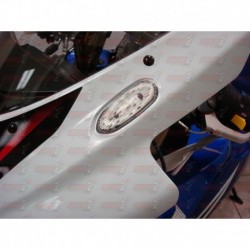 Paire Obturateurs de rétroviseurs/clignotants intégrés HotBodies couleur transparente pour Suzuki GSXR 600/750/1000 (2005-2016)